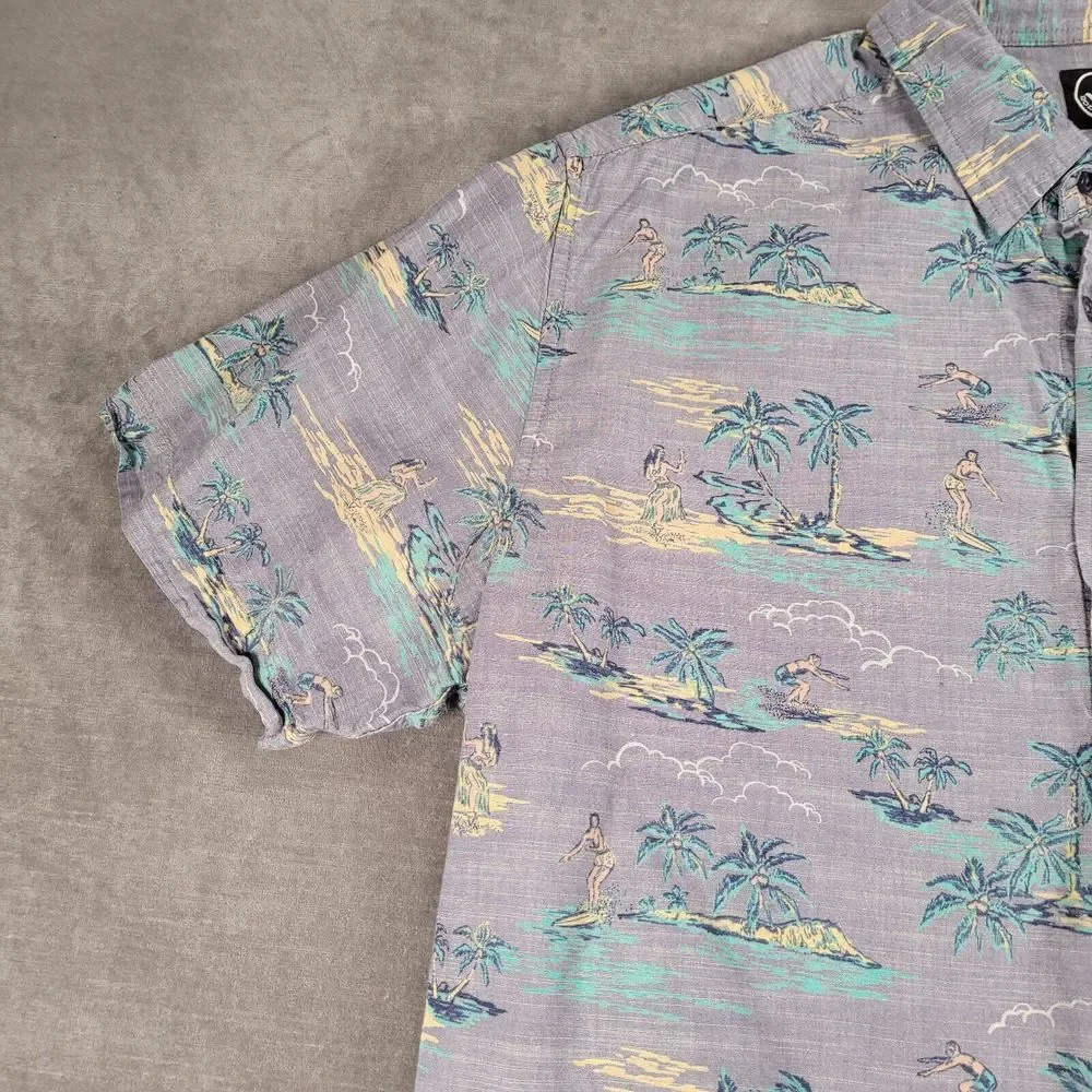 Body Glove Shirt Mens Large Blue Button Up Hawaiian Surfing Hula Girl Retro Logo
